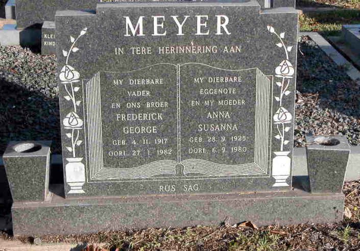 MEYER Frederick George 1917-1982 &amp; Anna Susanna 1925-1980