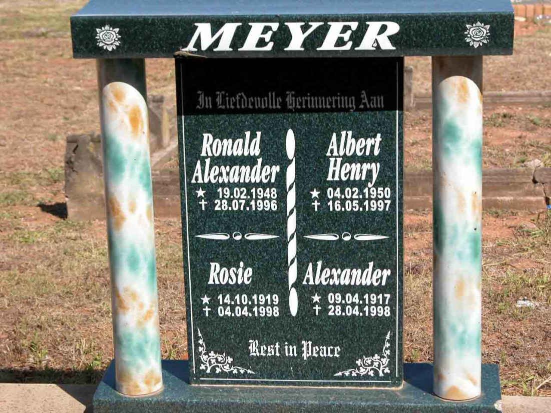 MEYER Ronald 1917-1998 &amp; Rosie 1919-1998 :: MEYER Ronald Alexander 1948-1996 :: MEYER Albert Henry 1950-1997