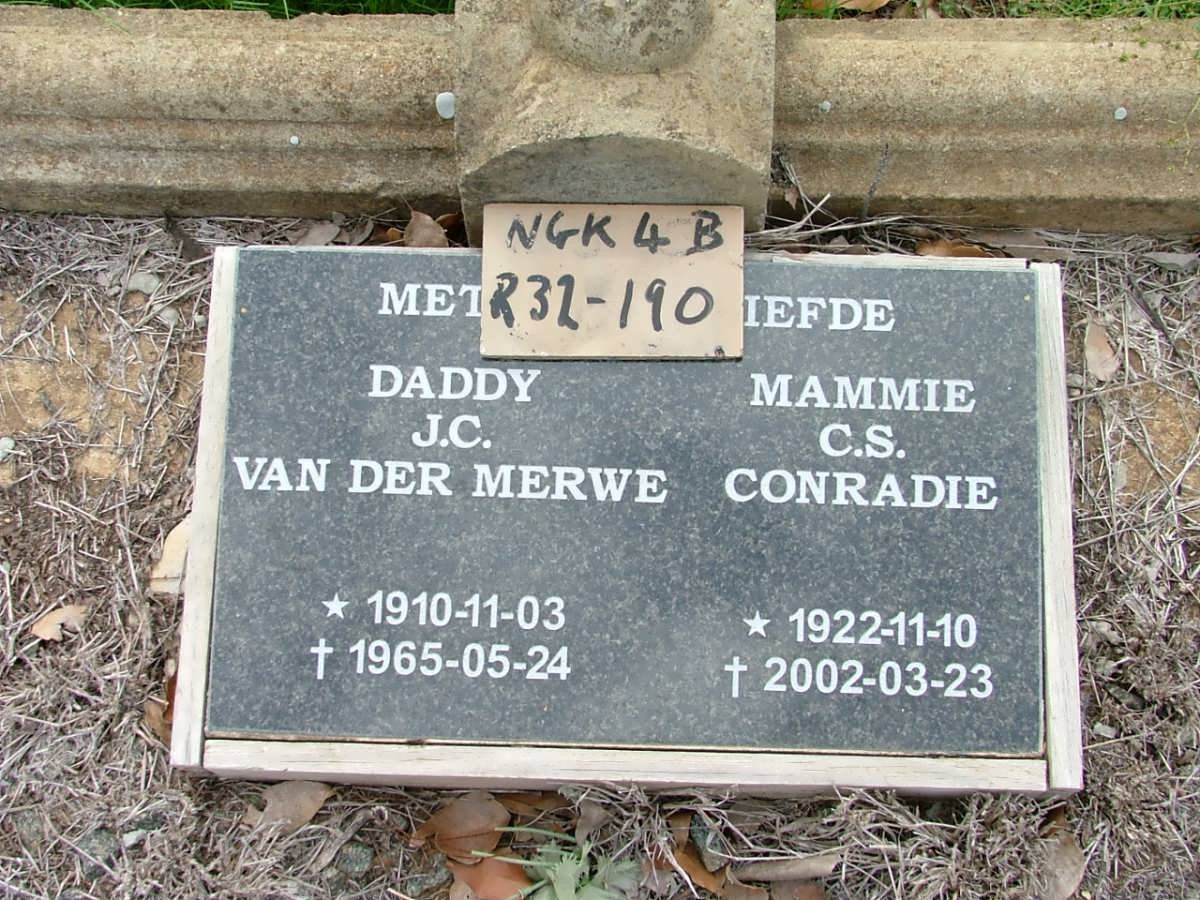MERWE J.C., van der 1910-1965 :: CONRADIE C.S. 1922-2002