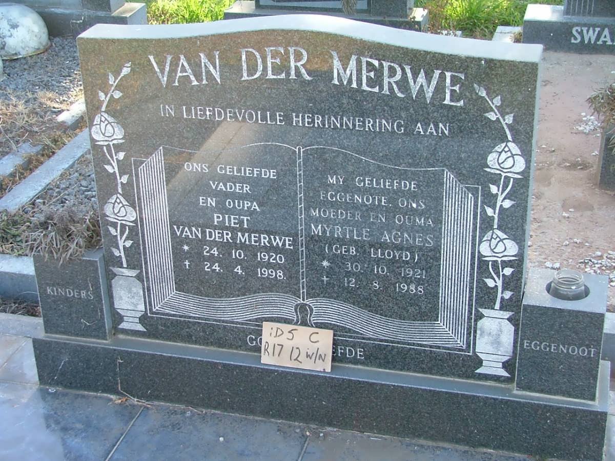 MERWE Piet, van der 1920-1998 &amp; Myrtle Agnes LLOYD 1921-1988