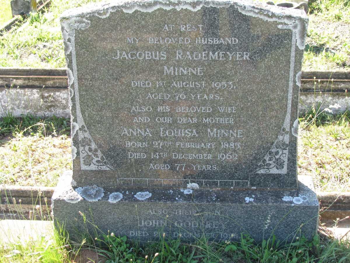 MINNE Jacobus Rademeyer -1953 &amp; Anna Louisa 1885-1962 :: MINNE John Godfrey -19?8