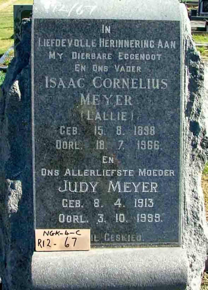 MEYER Isaac Cornelius 1898-1966 &amp; Judy 1913-1999