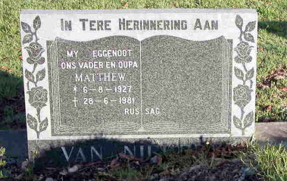 NIEKERK Matthew, van 1927-1981