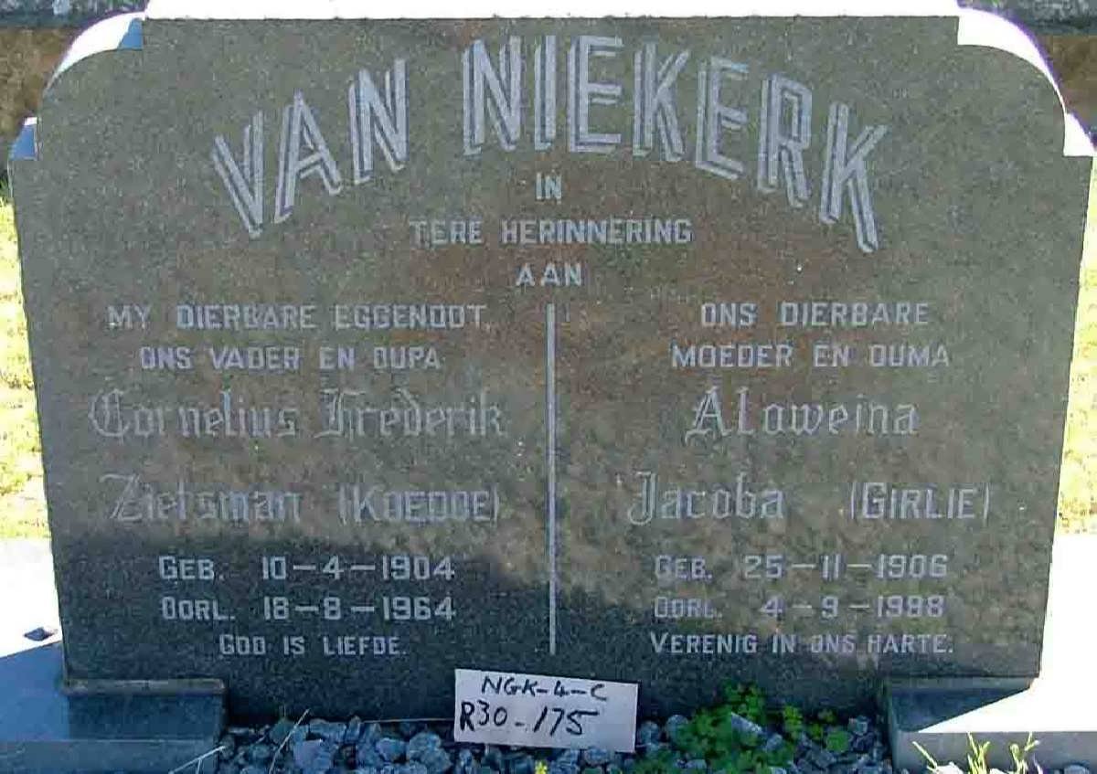 NIEKERK Cornelius Frederick Zietsman, van 1904-1964 &amp; Aloweina Jacoba 1906-1998