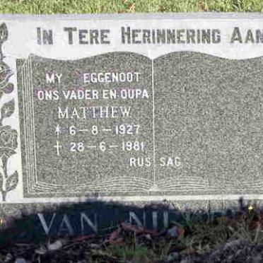 NIEKERK Matthew, van 1927-1981