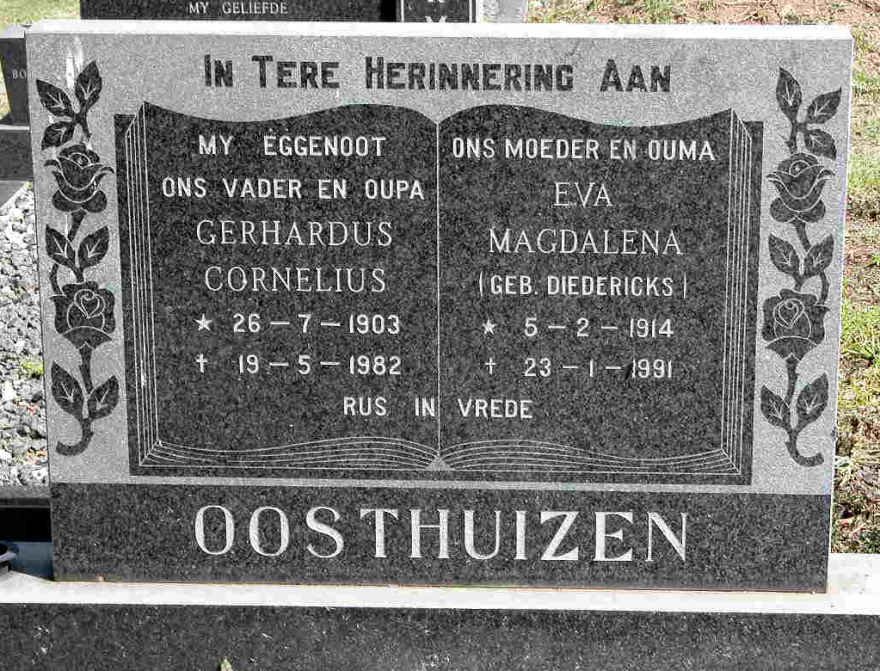 OOSTHUIZEN Gerhardus Cornelius 1903-1982 &amp; Eva Magdalena DIEDERICKS 1914-1991