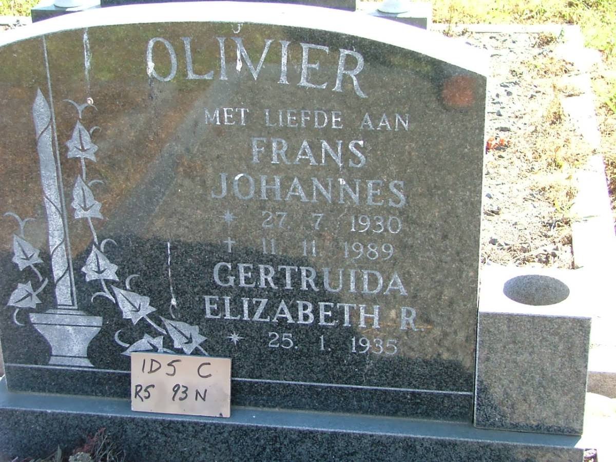 OLIVIER Frans Johannes 1930-1989 &amp; Gertruida Elizabeth R. 1935-