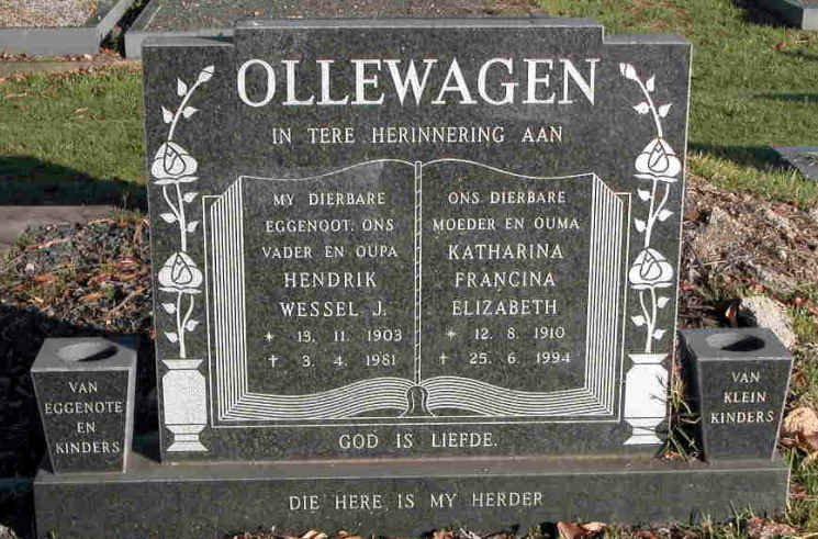 OLLEWAGEN Hendrik Wessel J. 1903-1981 &amp; Katharina Francina Elizabeth 1910-1994