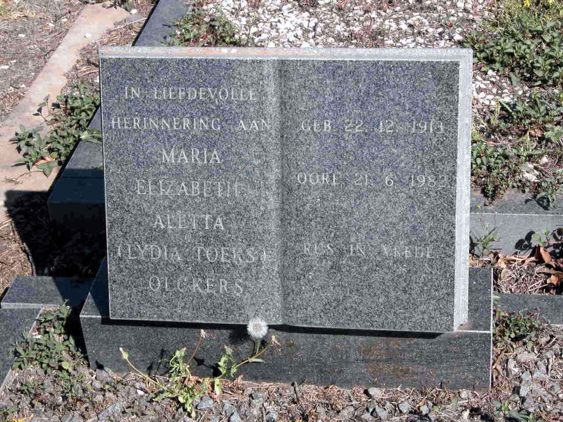 OLCKERS Maria Elizabeth Aletta 1913-1982