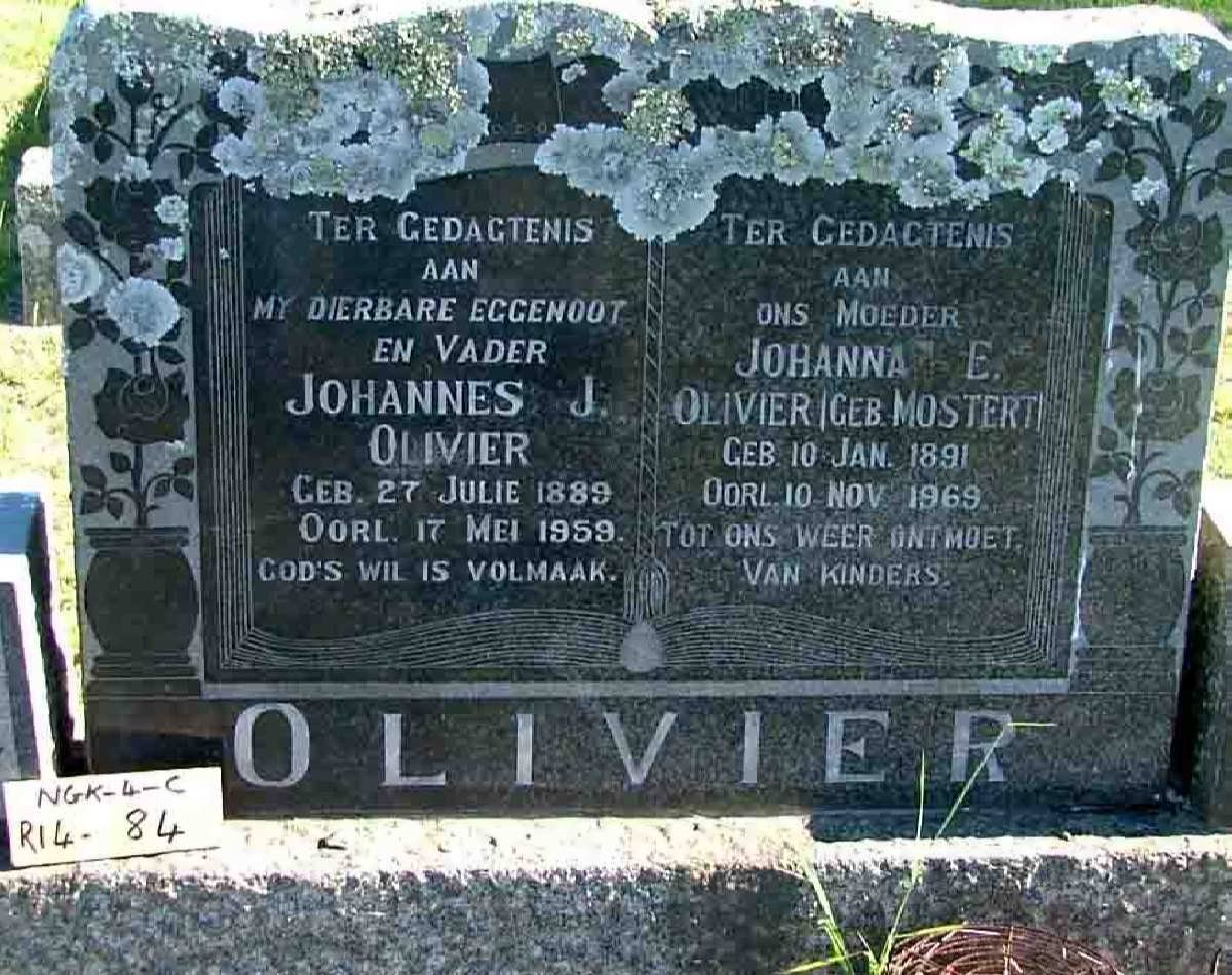 OLIVIER Johannes J. 1889-1959 &amp; Johanna E. MOSTERT 1891-1969