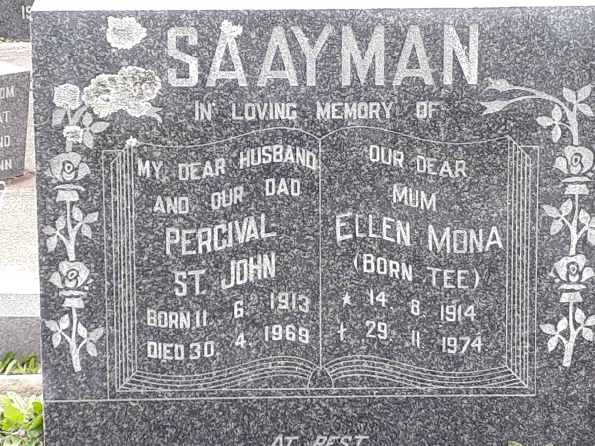 SAAYMAN Percival St. John 1913-1969 &amp; Ellen Mona TEE 1914-1974