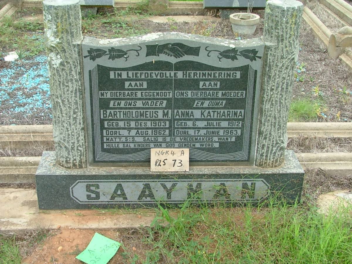 SAAYMAN Bartholomeus M. 1903-1962 &amp; Anna Katharina 1912-1963