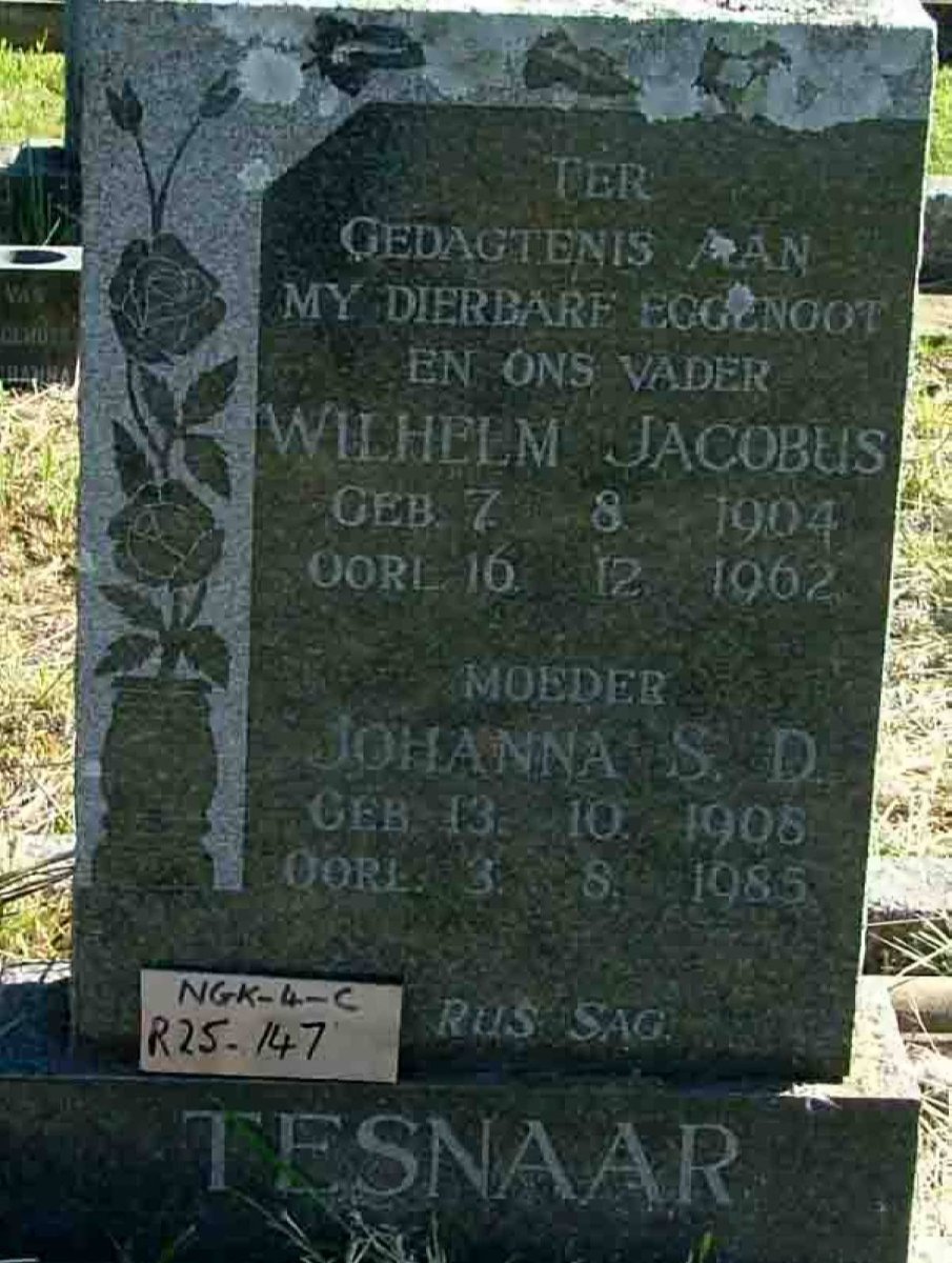 TESNAAR Wilhelm Jacobus 1904-1962 &amp; Johanna S.D. 1908-1985