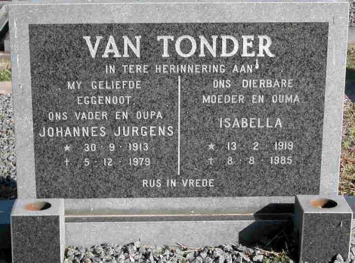 TONDER Johannes Jurgens, van 1913-1979 &amp; Isabella 1919-1985