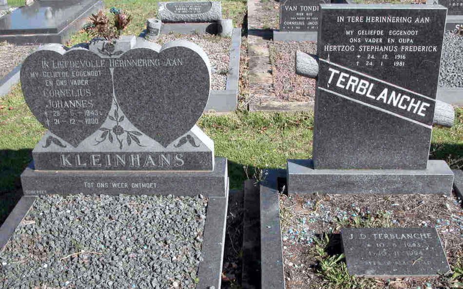 KLEINHANS Cornelius Johannes 1943-1980 :: TERBLANCHE Hertzog Stephanus Frederick 1916-1981 :: TERBLANCHE J.D. 1973-1994