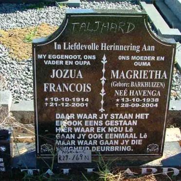 TALJAARD Jozua Francois 1914-2001 &amp; Magrietha HAVENGA 1938-2004
