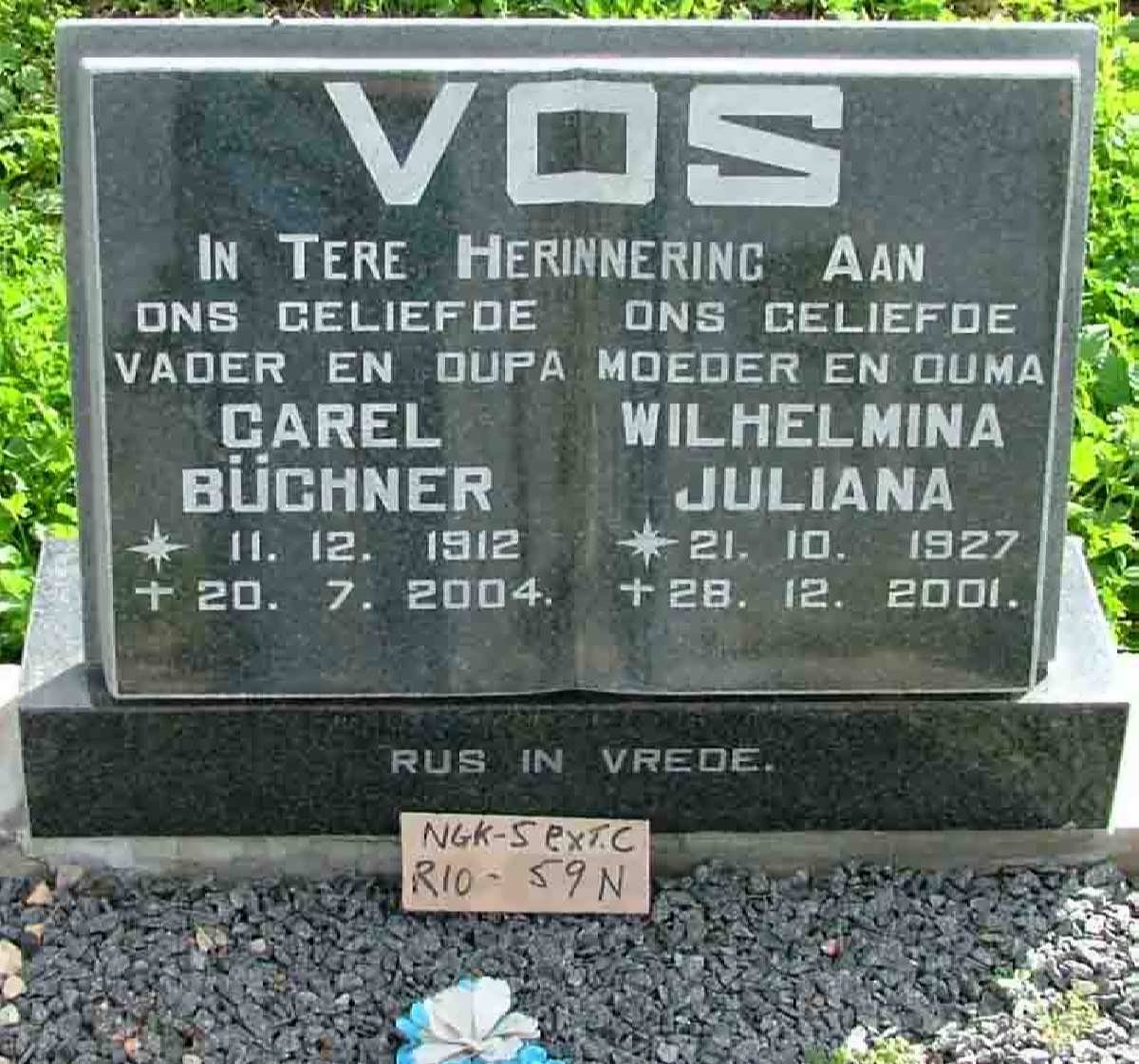 VOS Carel Büchner 1912-2004 &amp; Wilhelmina Juliana 1927-2001