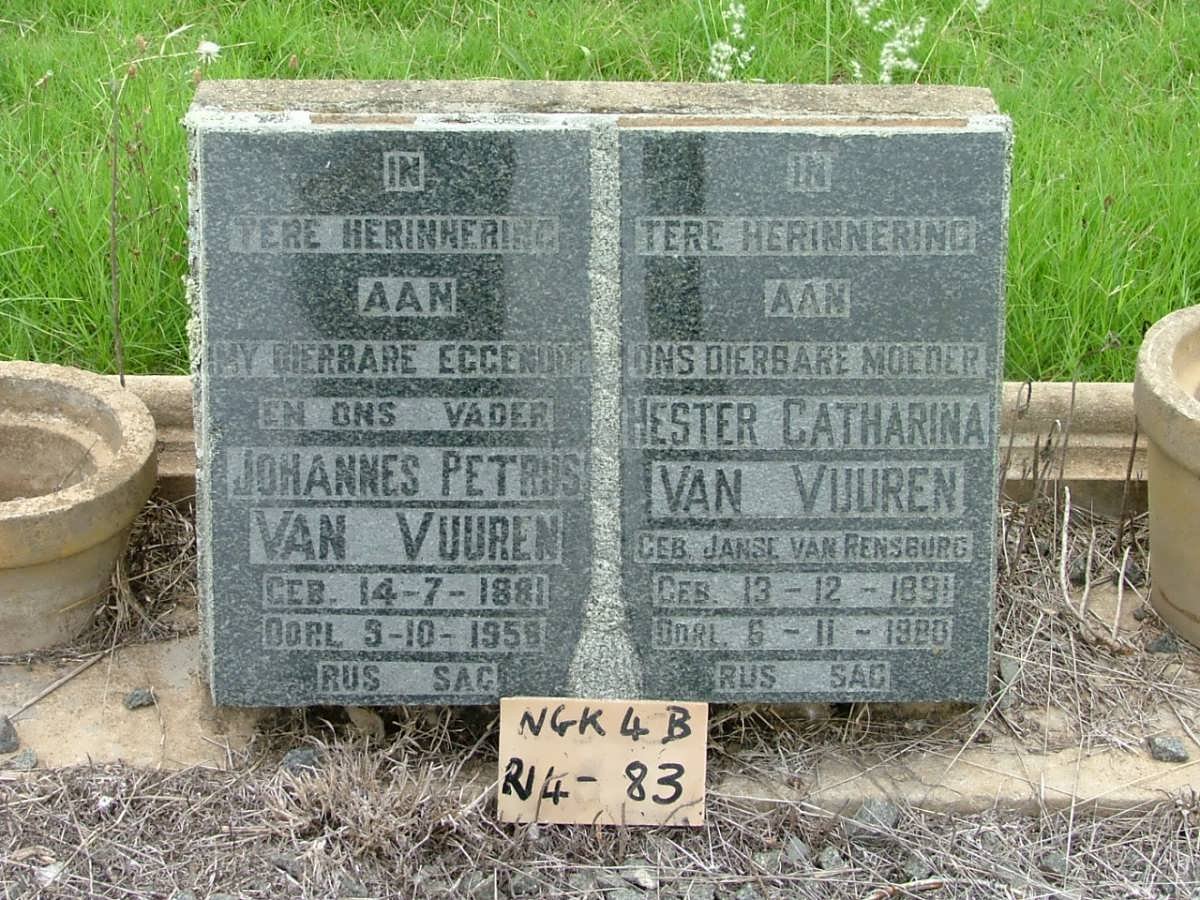VUUREN Johannes Petrus, van 1881-1958 &amp; Hester Catharina JANSE VAN RENSBURG 1891-1980
