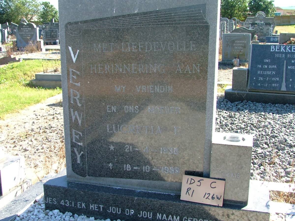 VERWEY Lucretia F. 1838-1989