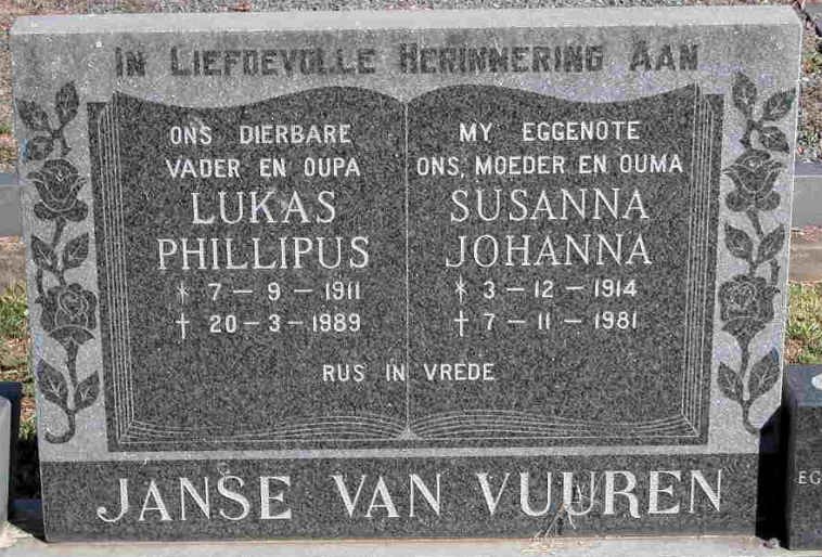 VUUREN Lukas Phillipus, Janse van 1911-1989 &amp; Susanna Johanna 1914-1981