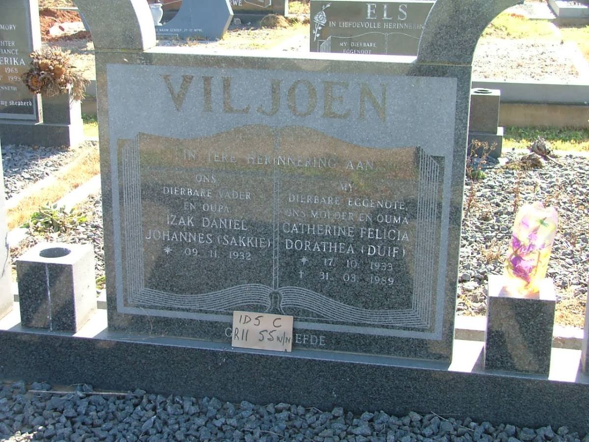 VILJOEN Izak Daniel Johannes 1932- &amp; Catherine Felicia Dorathea 1933-1989