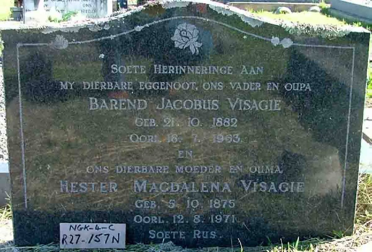 VISAGIE Barend Jacobus 1882-1963 &amp; Hester Magdalena 1875-1971