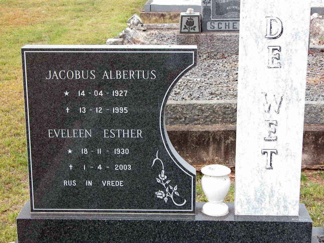 WET Jacobus Albertus, de 1927-1995 &amp; Eveleen Esther 1930-2003