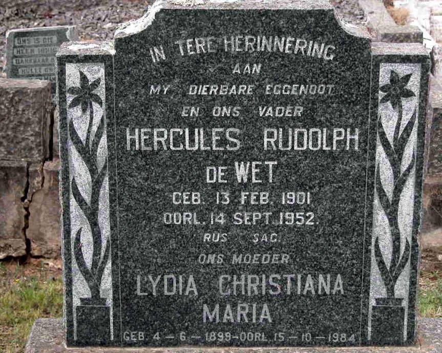 WET Hercules Rudolph, de 1901-1952 &amp; Lydia Christiana Maria 1899-1984