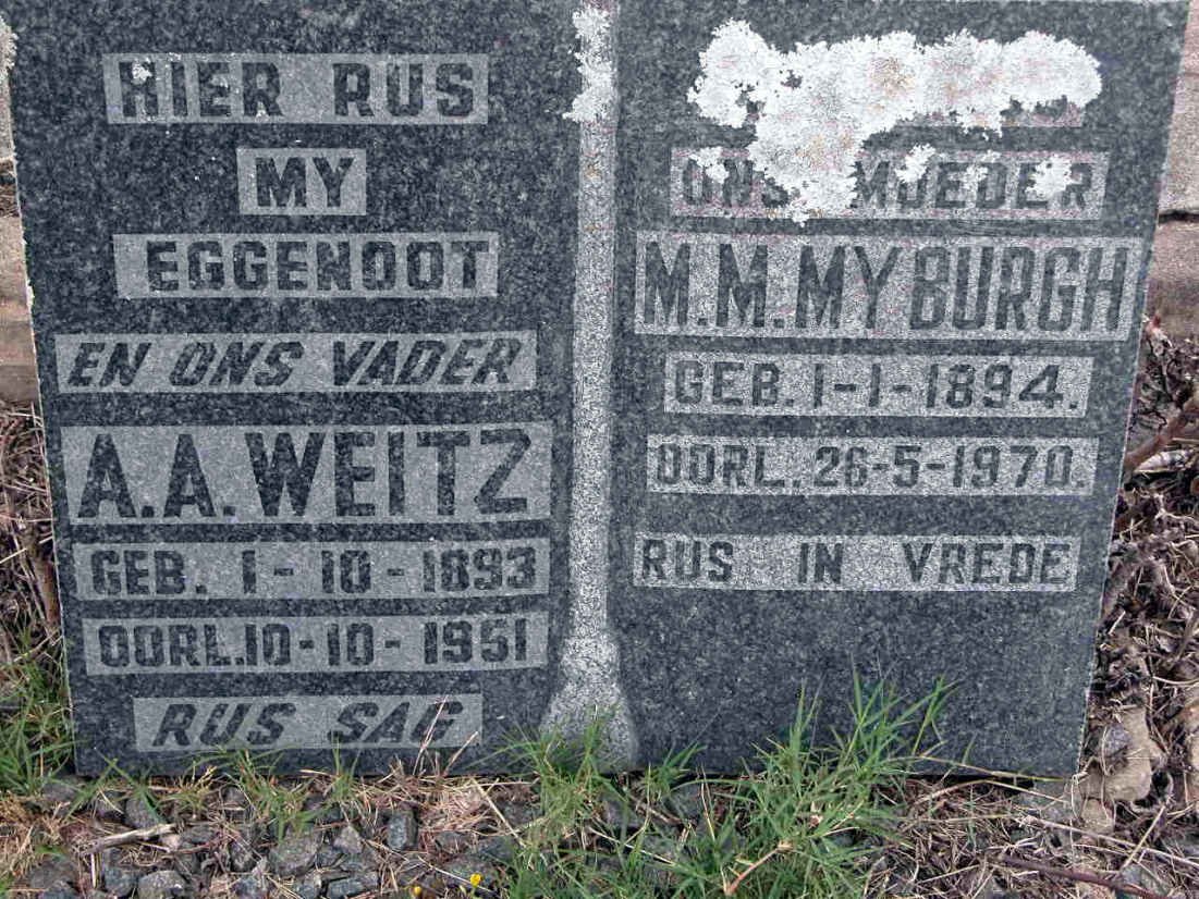 WEITZ A.A. 1893-1951 &amp; M.M. MYBURGH 1894-1970
