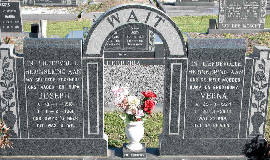WAIT Joseph 1918-1981 &amp; Verna 1924-2004