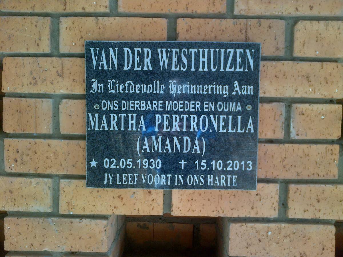 WESTHUIZEN Martha Pertronella, van der 1930-2013