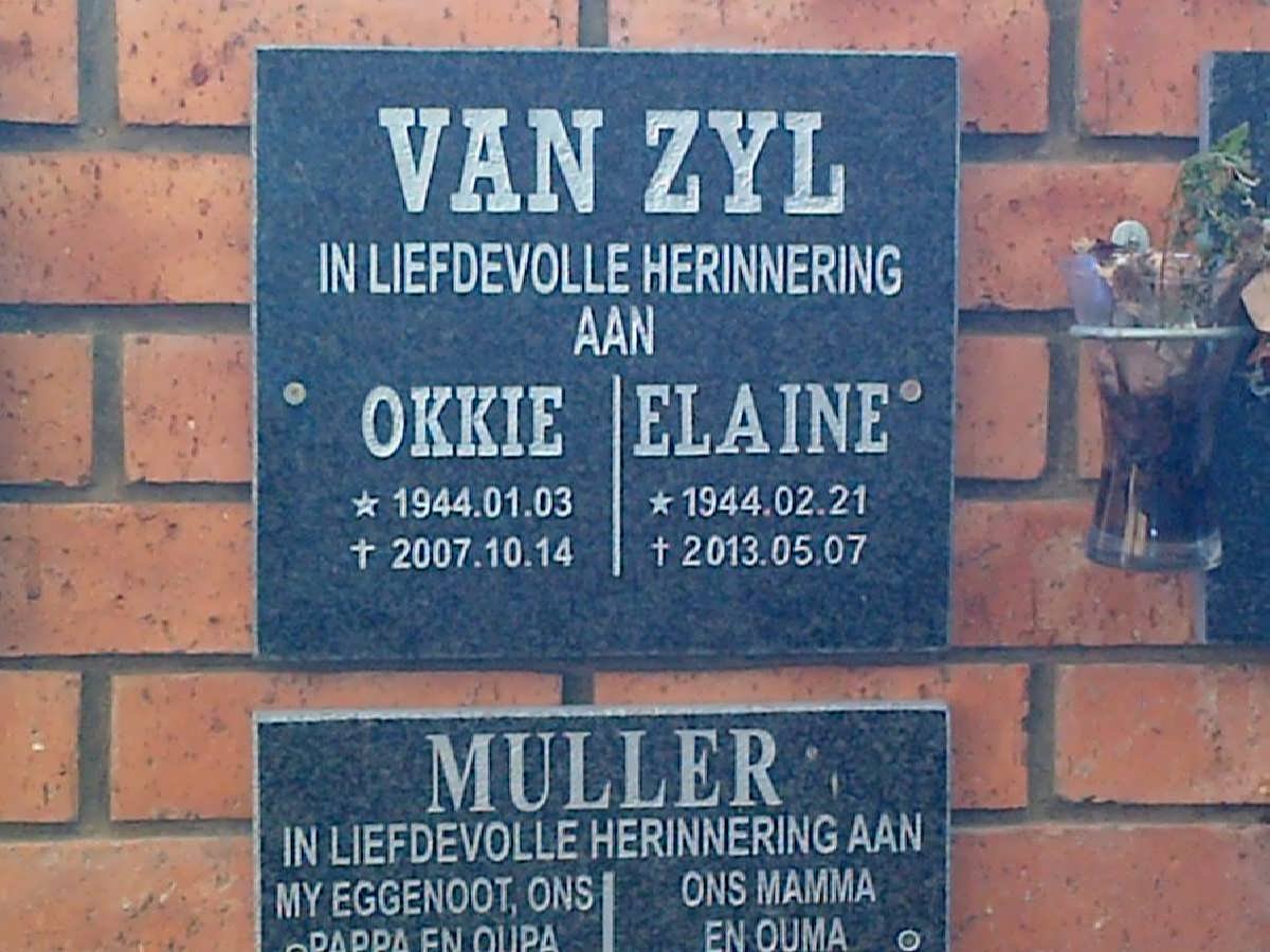 ZYL Okkie, van 1944-2007 &amp; Elaine 1944-2013