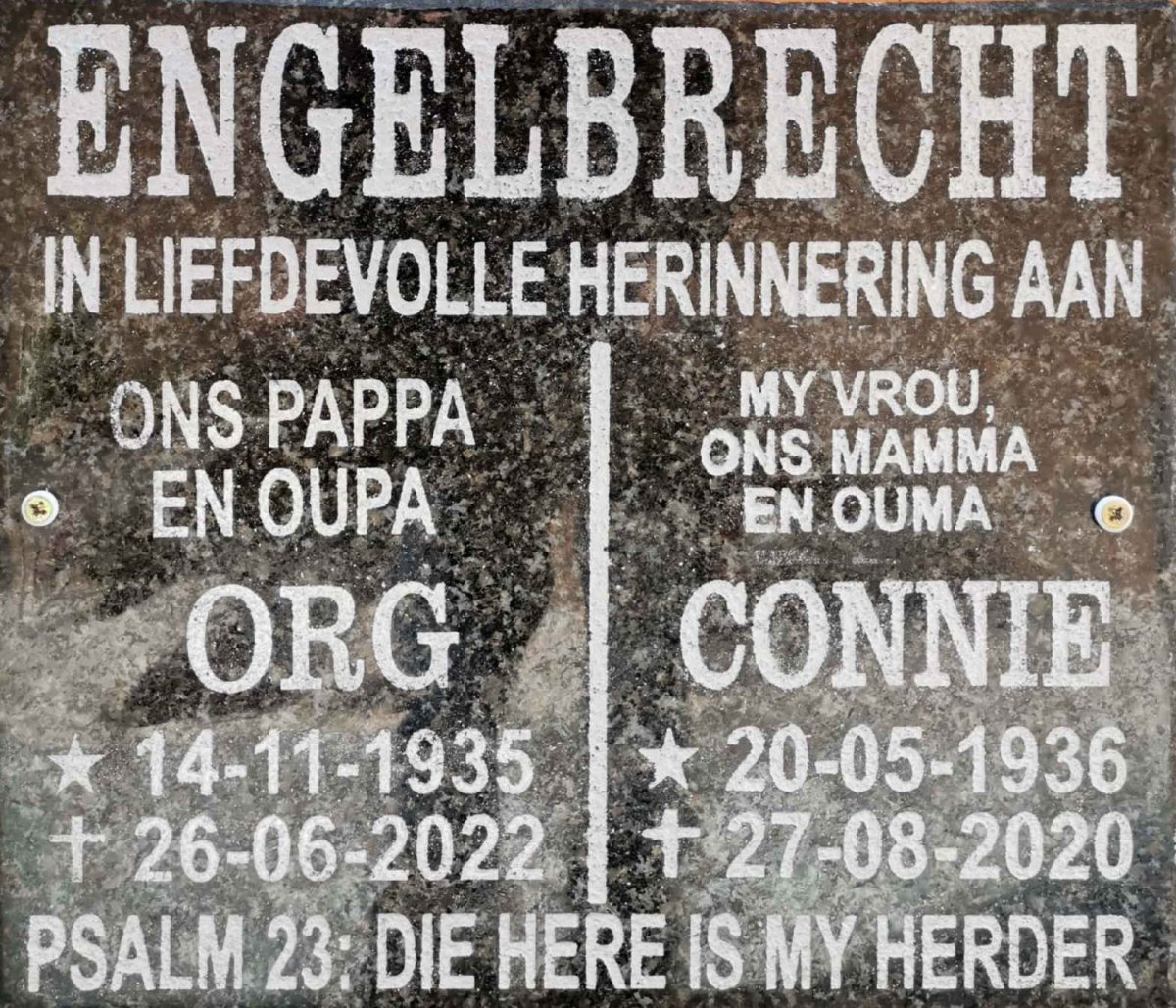 ENGELBRECHT George Sebastian 1935-2022 &amp; Connie 1936-2020