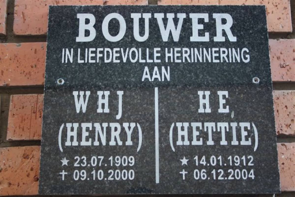 BOUWER W.H.J. 1909-2000 &amp; H.E. 1912-2004