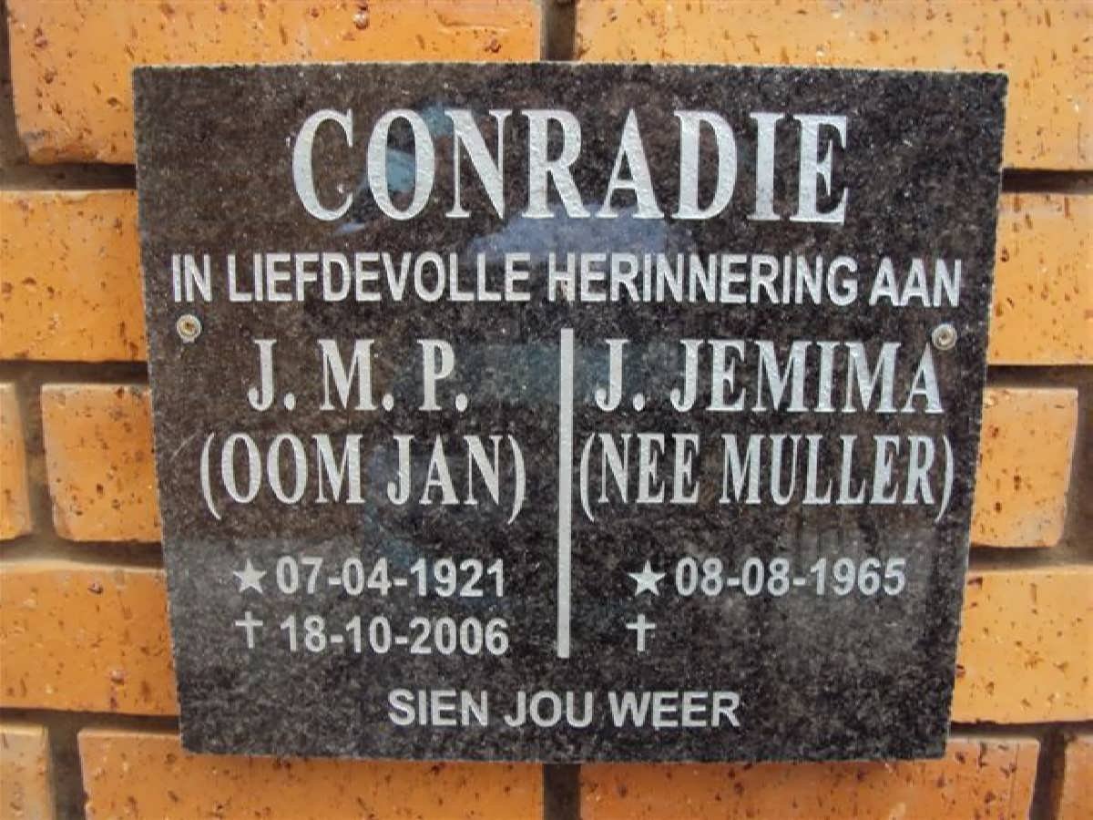 CONRADIE Jan Marthinus Petrus 1921-2006 &amp; Johanna Jemima MULLER 1925-2015