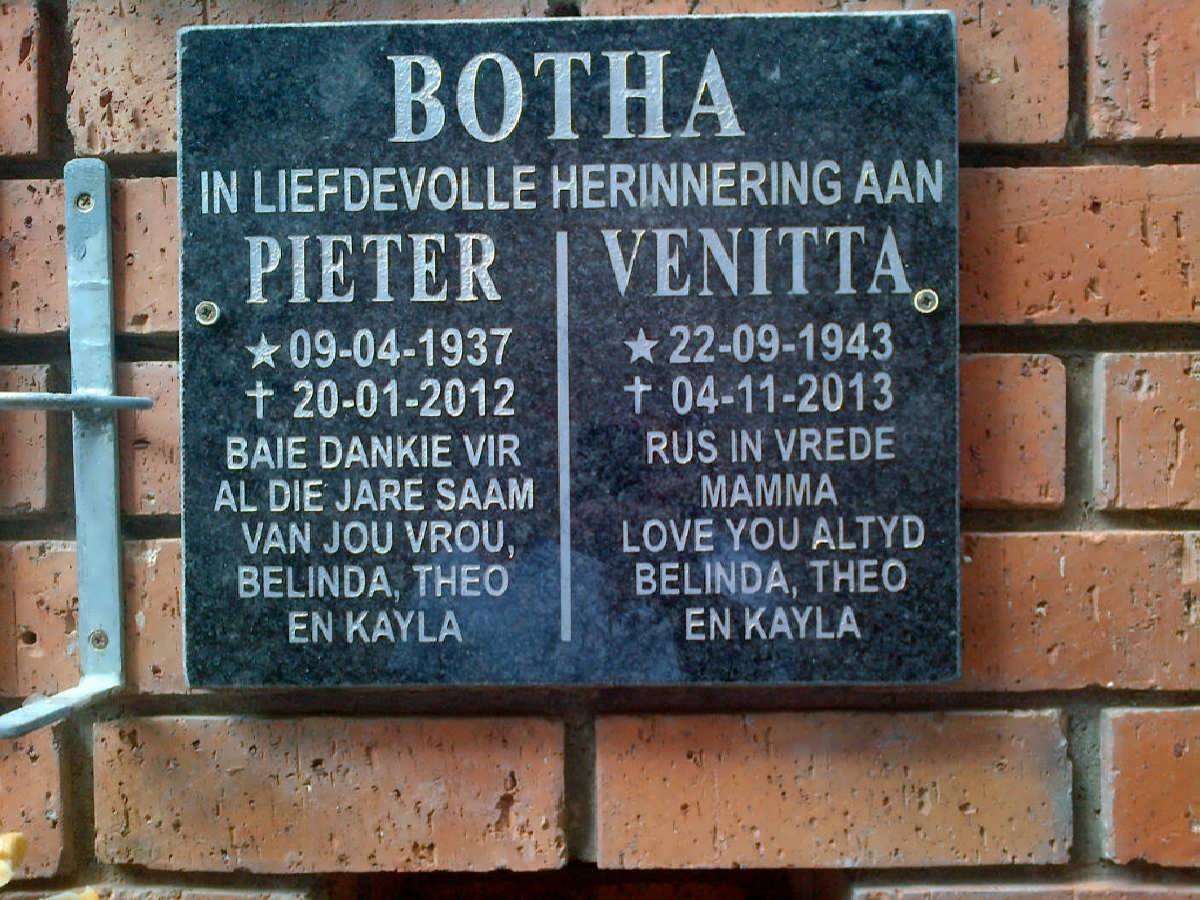 BOTHA Pieter 1937-2012 &amp; Venitta 1943-2013