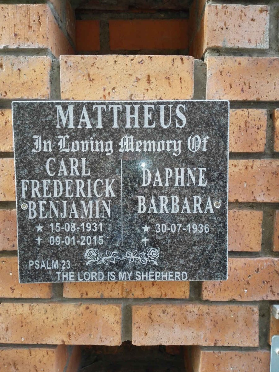 MATTHEUS Carl Frederick Benjamin 1931-2015 &amp; Daphne Barbara 1936-