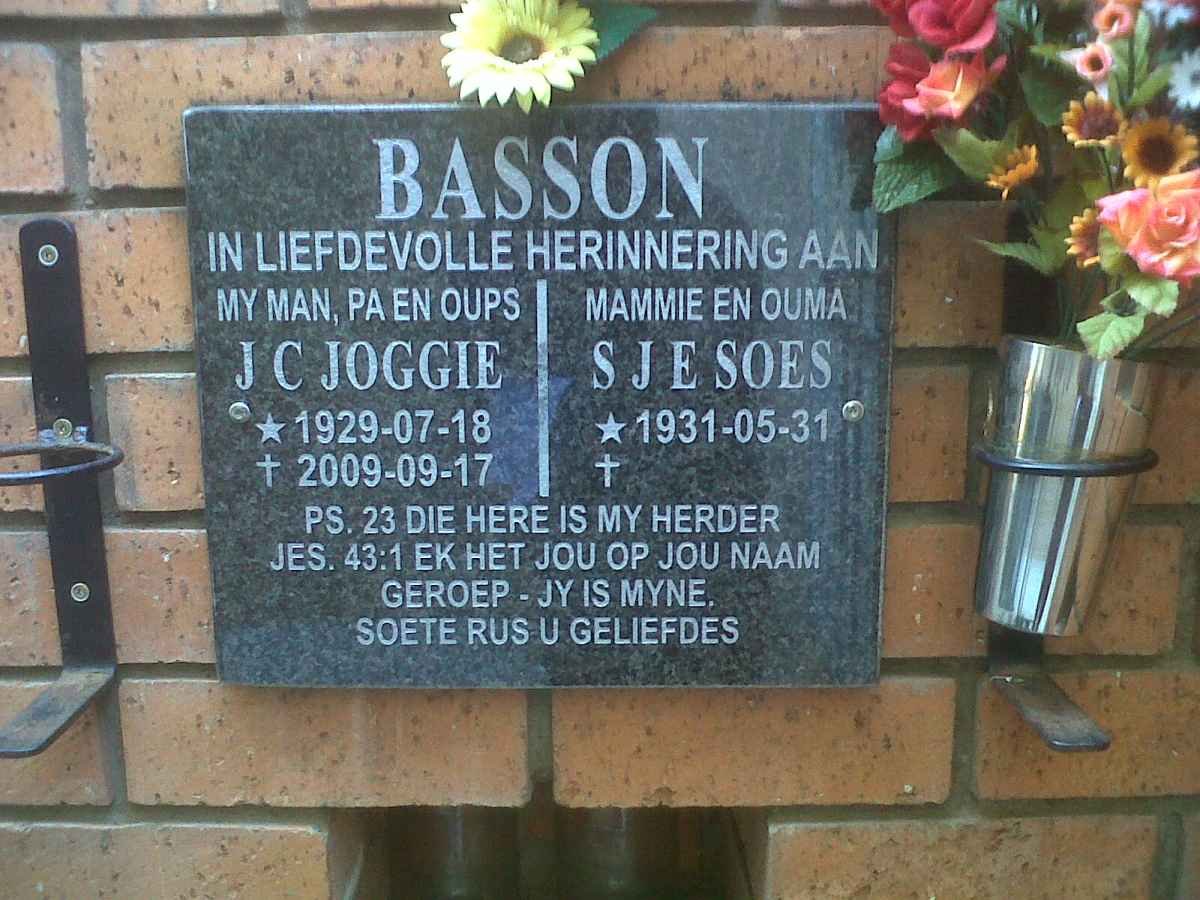 BASSON J.C. 1929-2009 &amp; S.J.E. 1931-