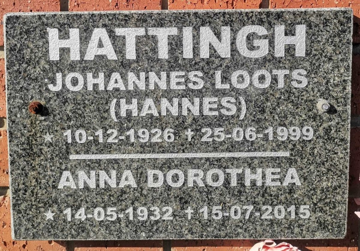 HATTINGH Johannes Loots 1926-1999 &amp; Anna Dorothea 1932-2015