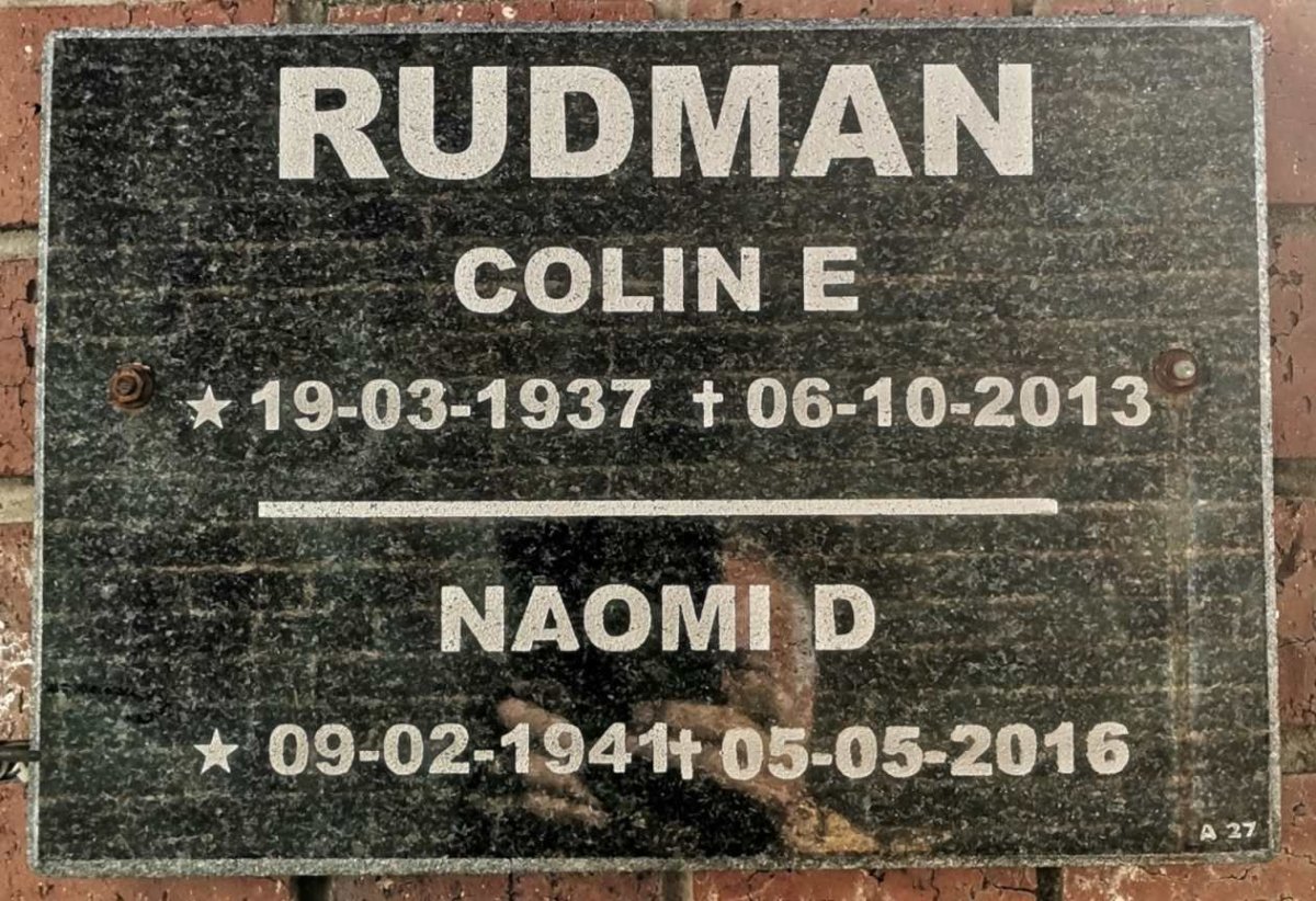 RUDMAN Colin E. 1937-2013 &amp; Naomi D. 1941-2016