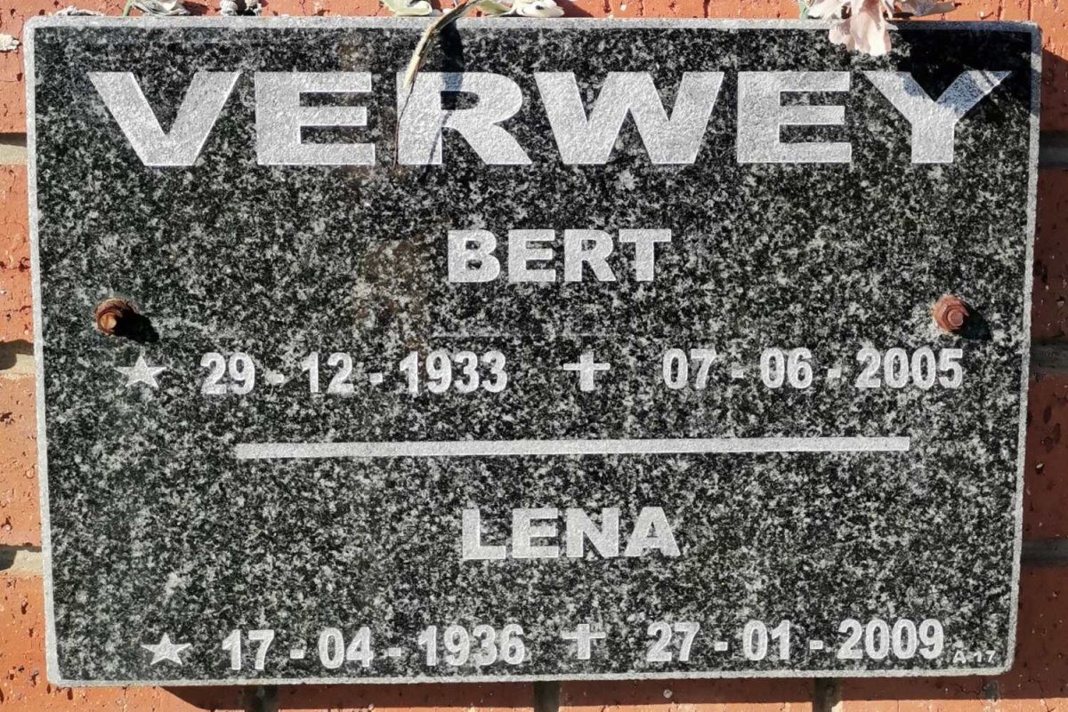 VERWEY Bert 1933-2005 &amp; Lena 1936-2009