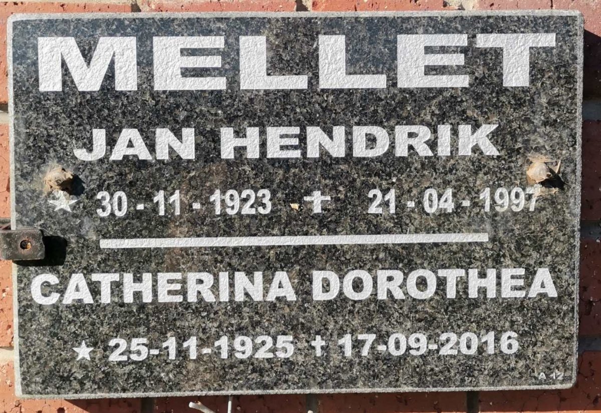 MELLET Jan Hendrik 1923-1997 &amp; Catherina Dorothea 1925-2016