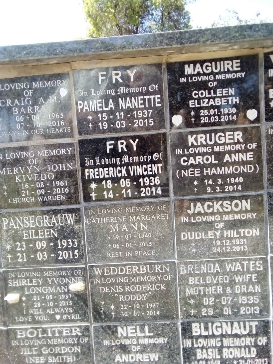 BARRY :: KIVEDO :: PANSEGRAUW :: LONGMAN :: BOLITER :: FRY :: MANN :: WEDDERBURN :: NELL :: MAGUIRE :: KRUGER :: JACKSON :: WATES :: BLIGNAUT