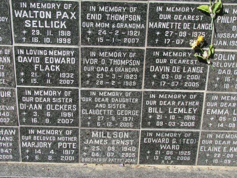 SELLICK :: FLACK :: OLCKERS :: POTE :: THOMPSON :: GEORGE :: MILLSON :: DE LANGE :: LEMLEY :: WARD