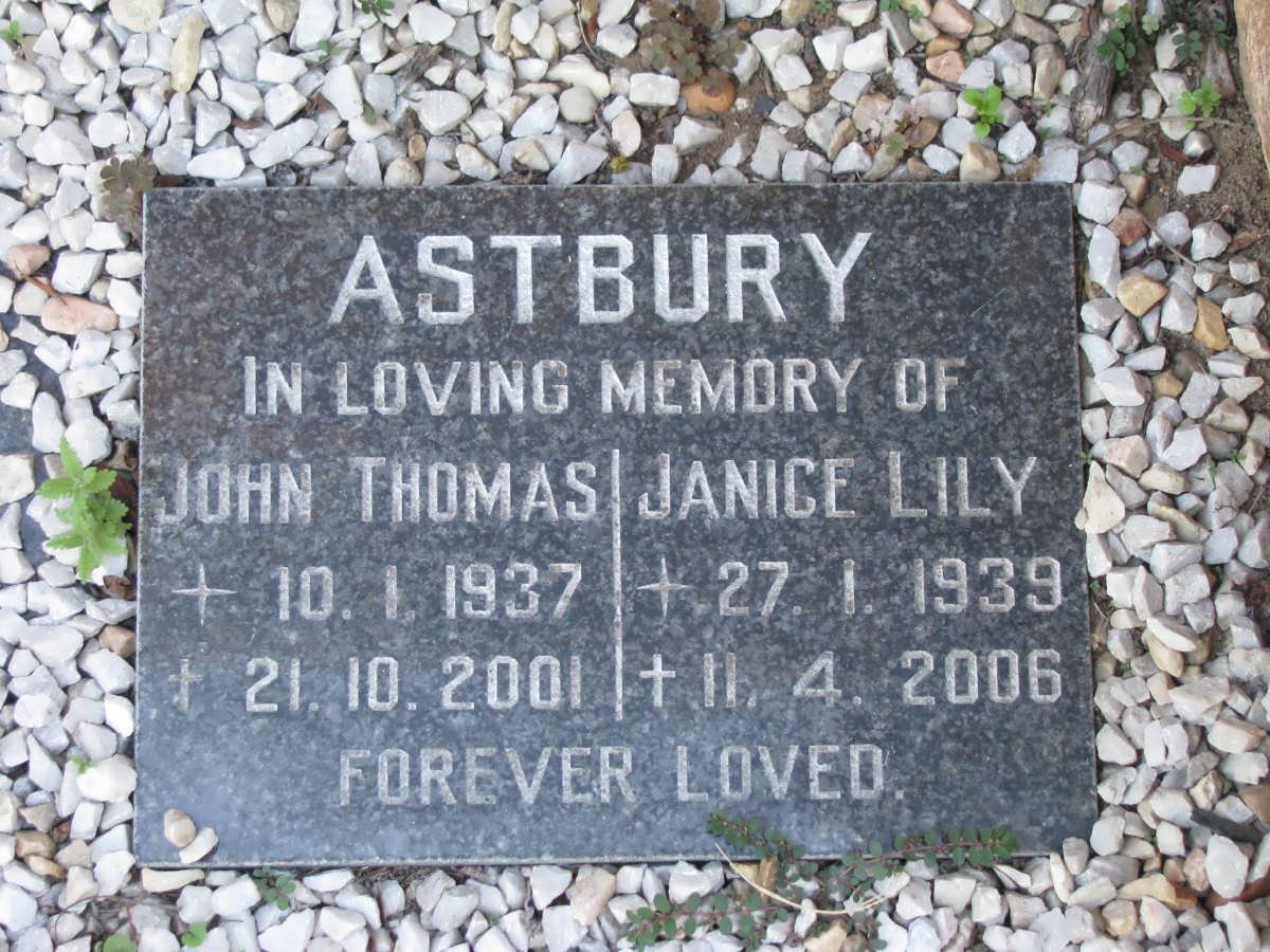 ASTBURY John Thomas 1937-2001 &amp; Janice Lily 1939-2006