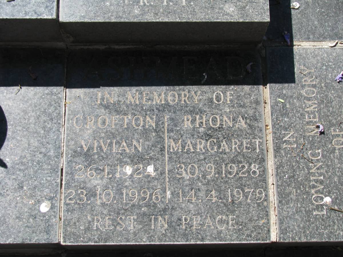 ASHMEAD Crofton Vivian 1924-1996 &amp; Rhona Margaret 1928-1979