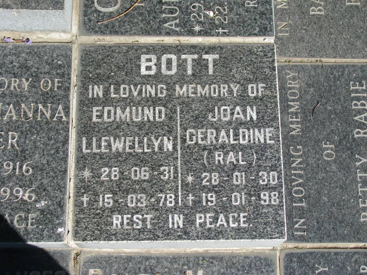 BOTT Edmund Llewellyn 1931-1978 &amp; Joan Geraldine 1930-1998