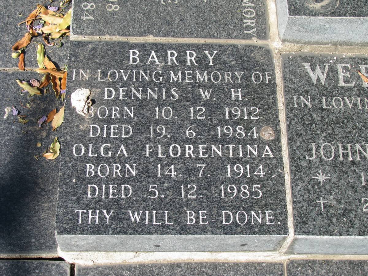 BARRY Dennis W.H. 1912-1984 &amp; Olga Florentina 1914-1985