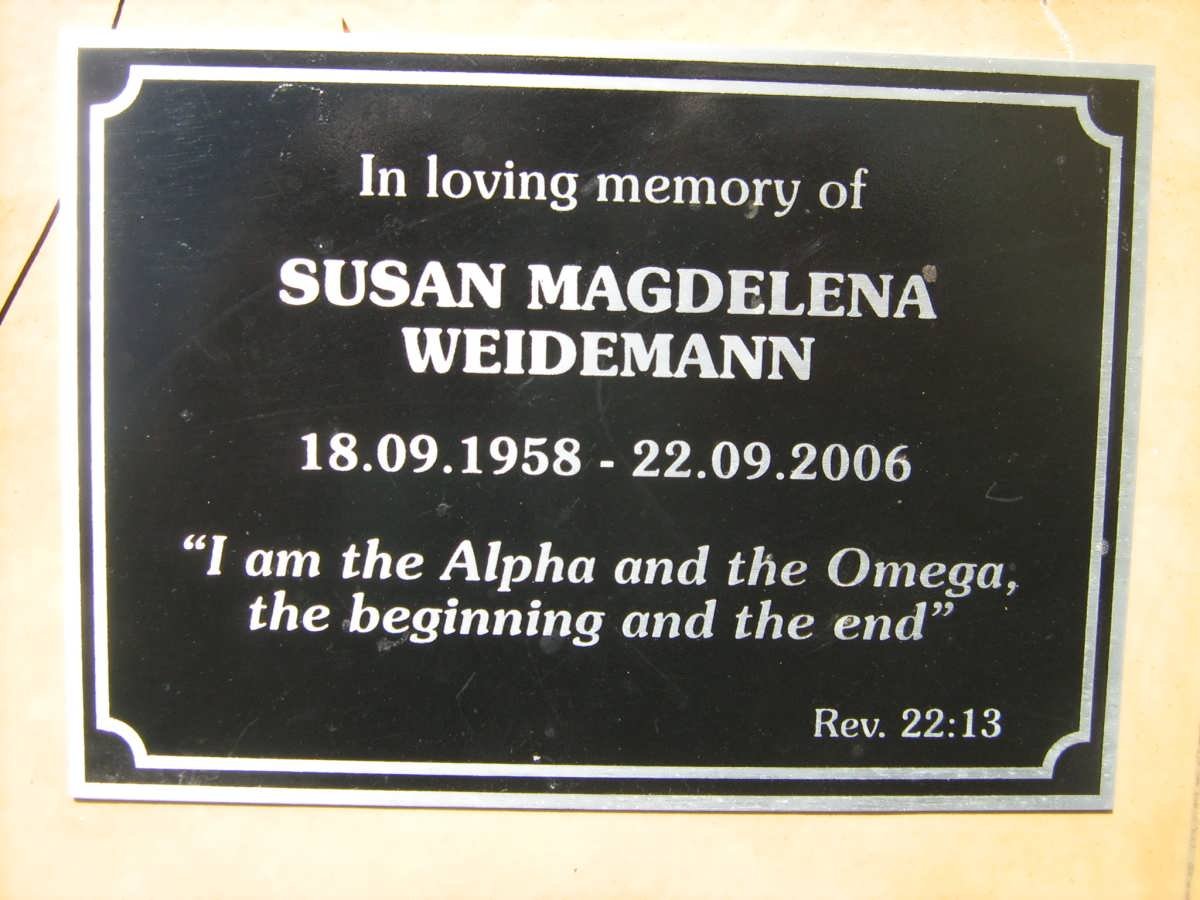 WEIDEMANN Susan Magdelena 1958-2006