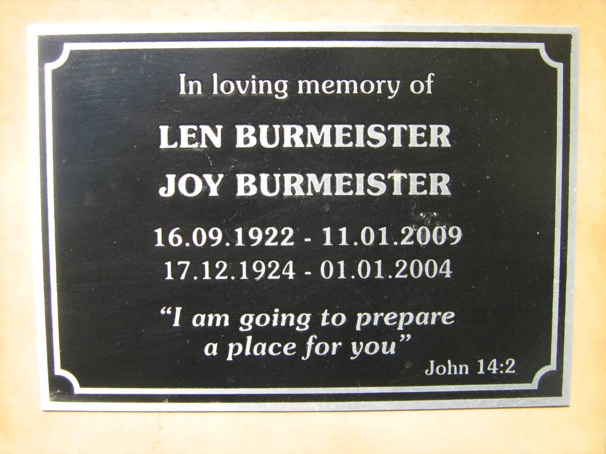 BURMEISTER Len 1922-2009 &amp; Joy 1924-2004